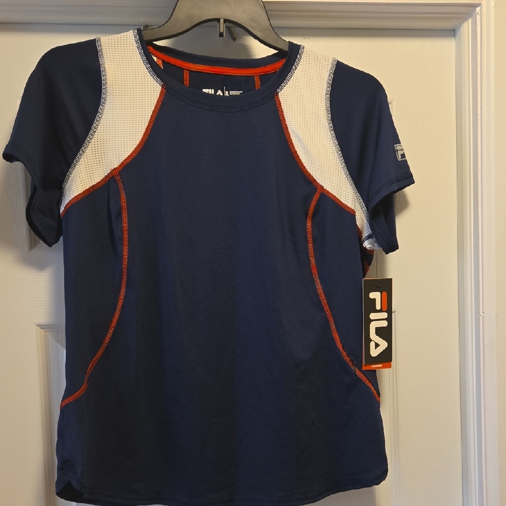Fila Blue and White Sports Tee with Red Trim